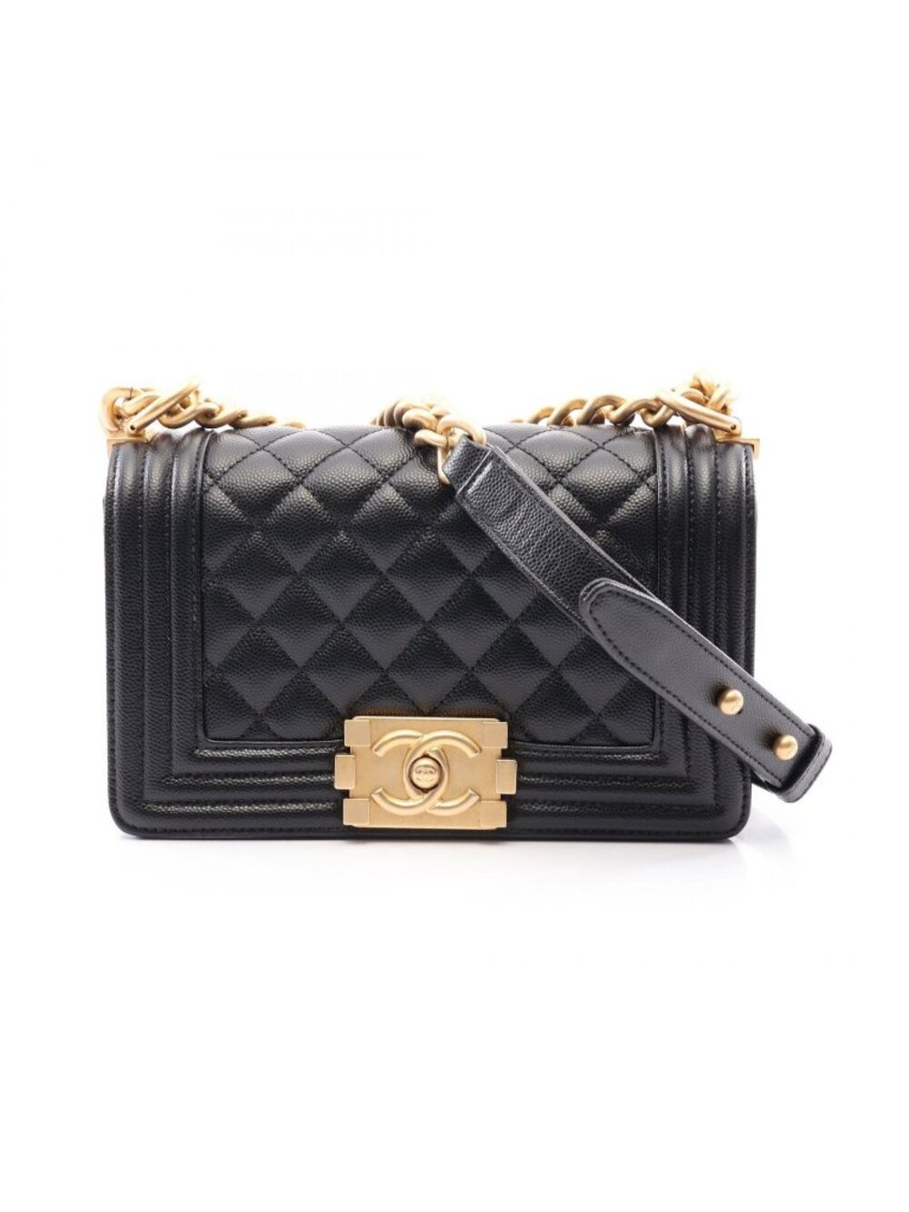 Chanel Shoulder Bag Boy Small Black Caviar Leather Chain